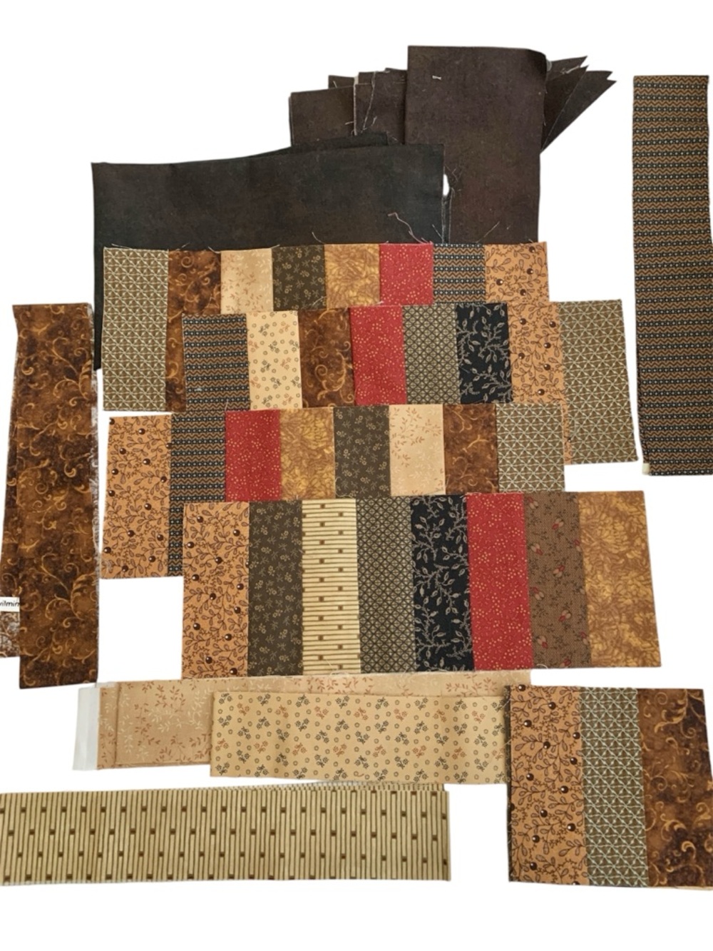 Assorted Cotton Fabric Remnant Quilt Scraps Bundle Brown, Tan, Rust